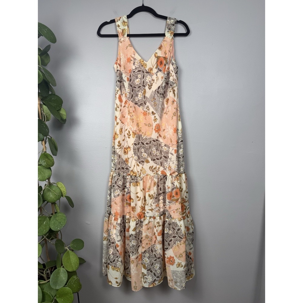 Vintage K‎ & Company Dress Floral Patchwork Ruffle Tiered Boho Maxi Y2K Size 12